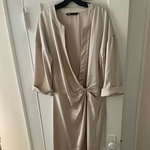 Ivory silk wrap midi dress